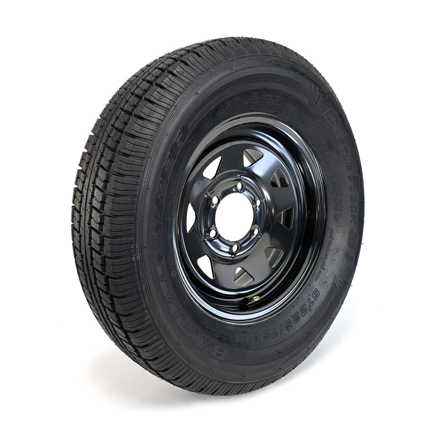 Pneu radial 225/75R15 8 plis LRD 2540 lbs Castle Rock et jante 15" 6 trous noire rally - RecreaShop