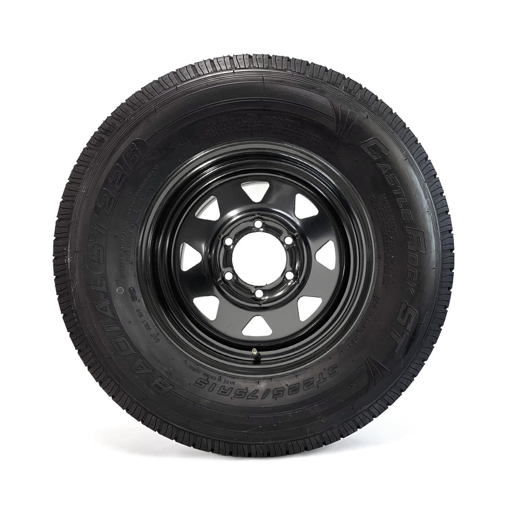 Pneu radial 225/75R15 8 plis LRD 2540 lbs Castle Rock et jante 15" 6 trous noire rally - RecreaShop