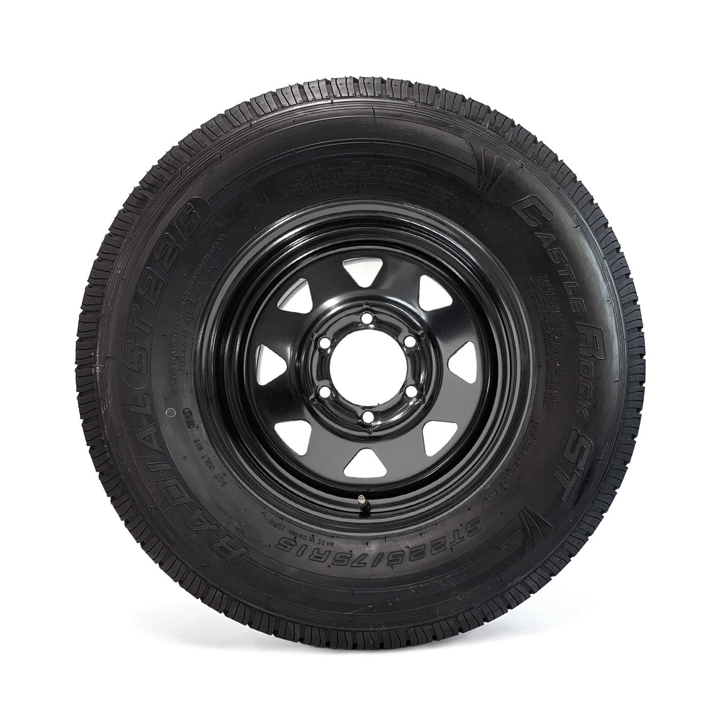 Pneu radial 225/75R15 8 plis LRD 2540 lbs Castle Rock et jante 15" 6 trous noire rally - RecreaShop