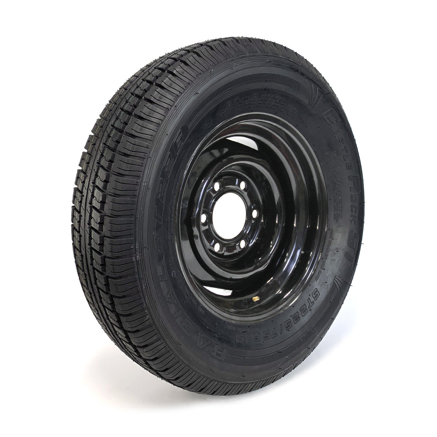 Pneu radial 225/75R15 8 plis LRD 2540 lbs Castle Rock et jante 15" 6 trous noire - RecreaShop