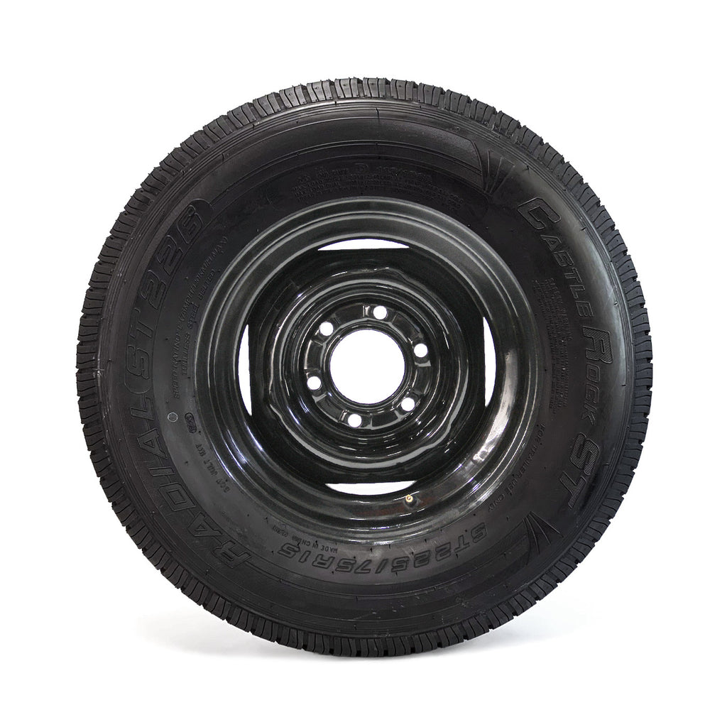 Pneu radial 225/75R15 8 plis LRD 2540 lbs Castle Rock et jante 15" 6 trous noire - RecreaShop