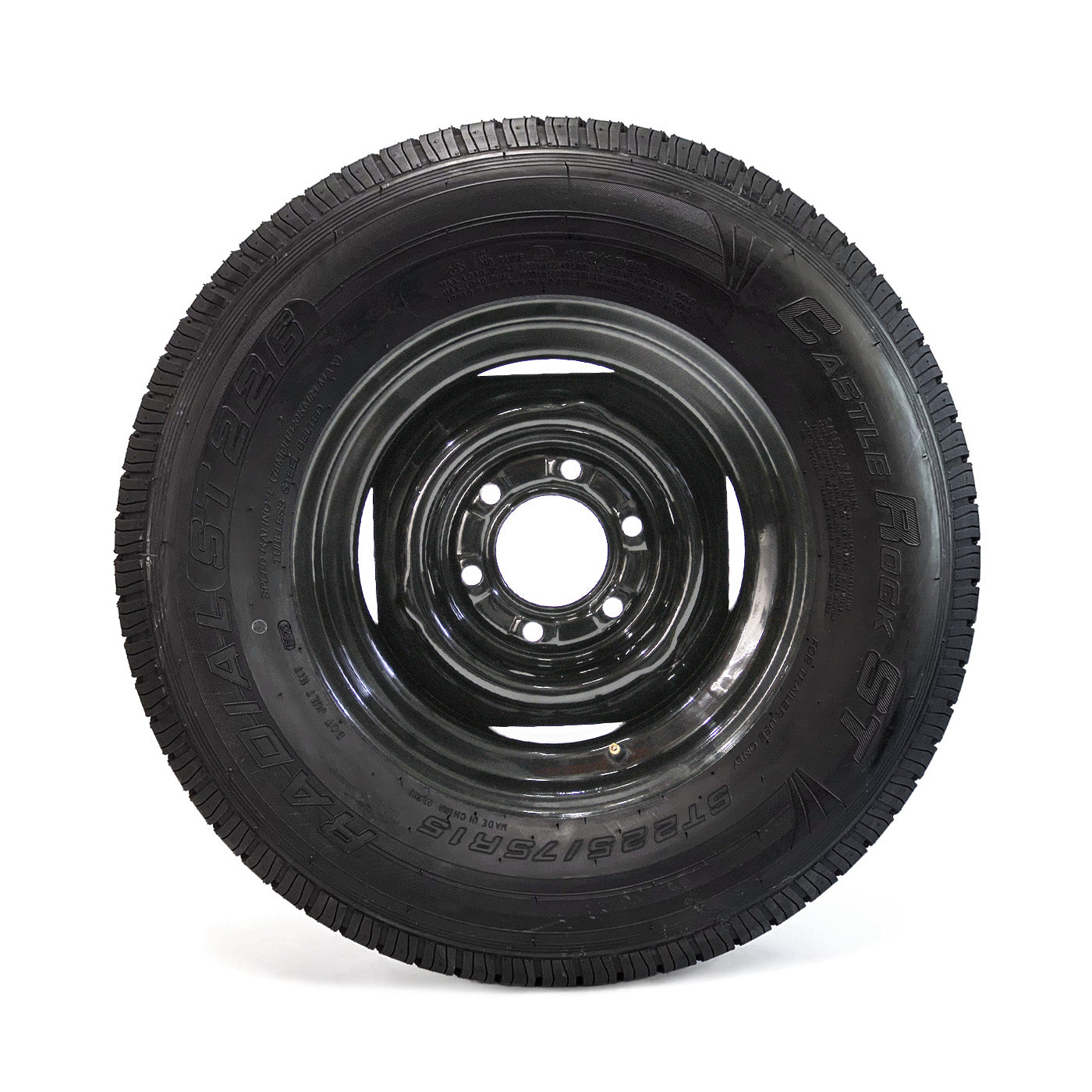Pneu radial 225/75R15 8 plis LRD 2540 lbs Castle Rock et jante 15" 6 trous noire - RecreaShop
