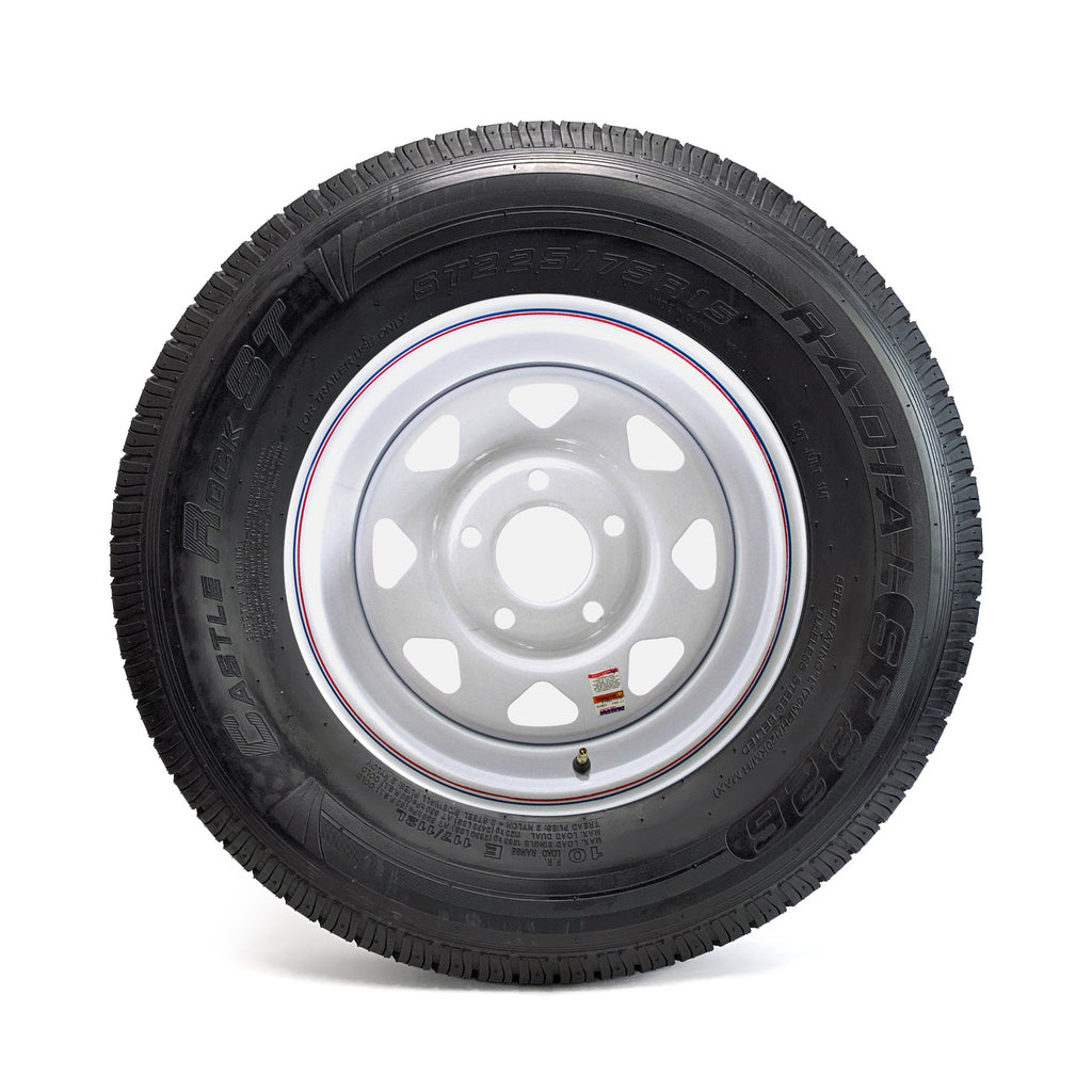 Pneu radial 225/75R15 10 plis LRE 2830 lbs Castle Rock et jante 15" 5 trous 5" B.C. rally - RecreaShop