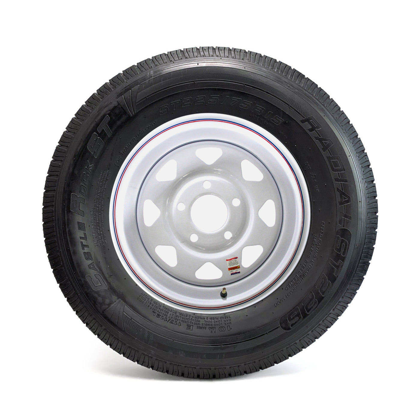 Pneu radial 225/75R15 10 plis LRE 2830 lbs Castle Rock et jante 15" 5 trous 5" B.C. rally - RecreaShop