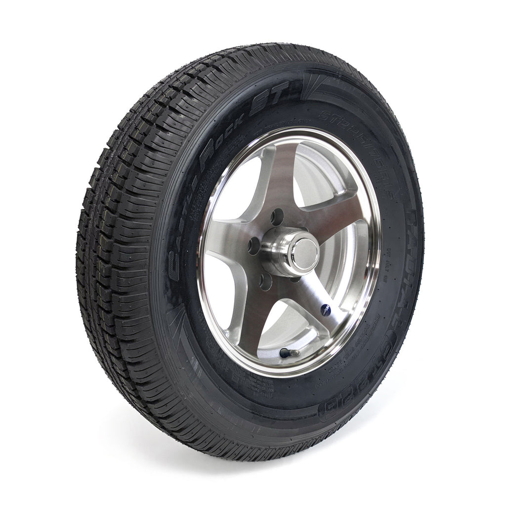 Pneu radial 225/75R15 10 plis LRE 2830 lbs Castle Rock et jante 15" 5 trous Five Star aluminium - RecreaShop