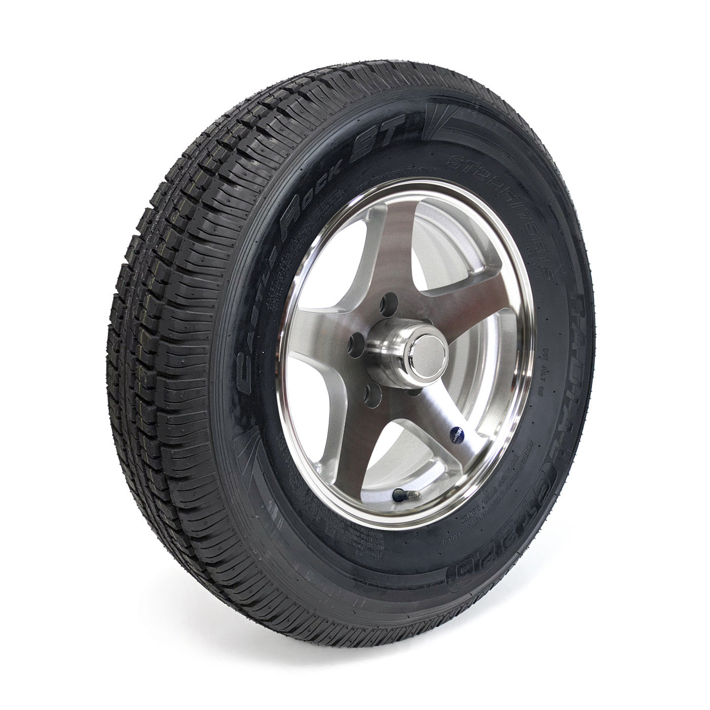 Pneu radial 225/75R15 10 plis LRE 2830 lbs Castle Rock et jante 15" 5 trous Five Star aluminium - RecreaShop