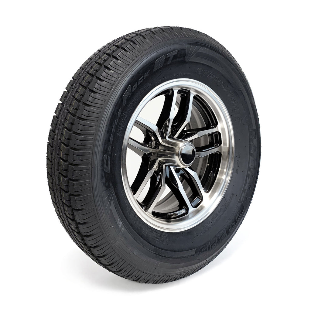 Pneu radial 225/75R15 10 plis LRE 2830 lbs Castle Rock et jante 15" 5 trous aluminium noir Osprey - RecreaShop