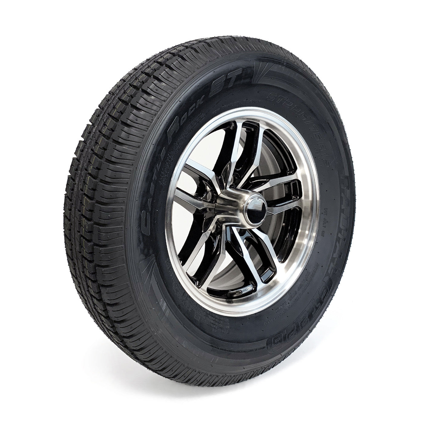Pneu radial 225/75R15 10 plis LRE 2830 lbs Castle Rock et jante 15" 5 trous aluminium noir Osprey - RecreaShop
