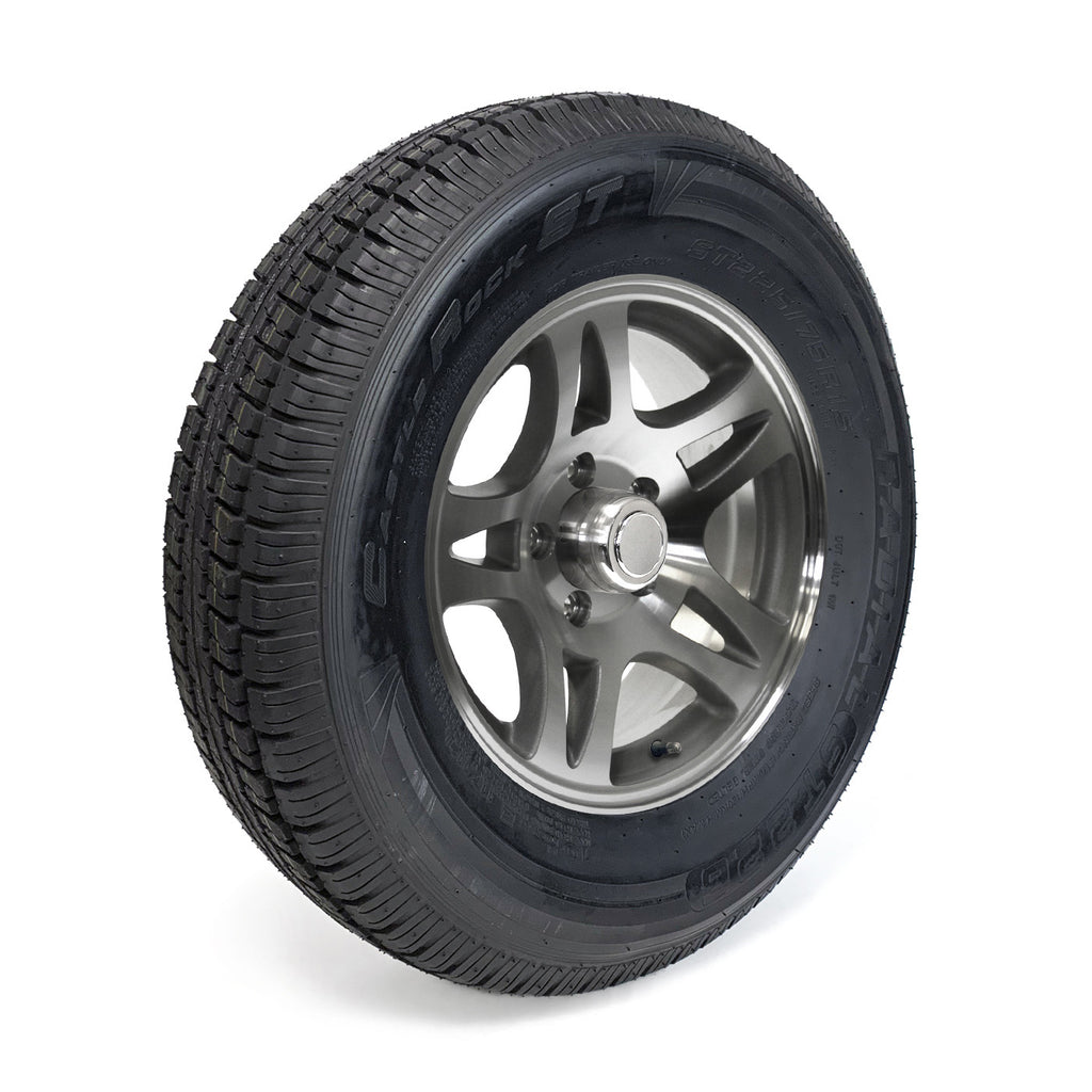 Pneu radial 225/75R15 10 plis LRE 2830 lbs Castle Rock et jante 15" 5 trous aluminium modèle-S5 - RecreaShop