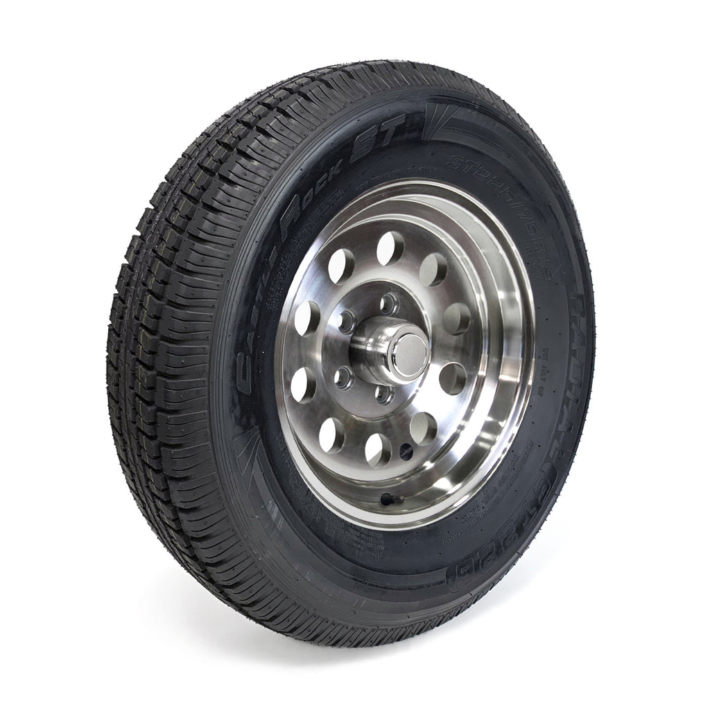 Pneu radial 225/75R15 10 plis LRE 2830 lbs Castle Rock et jante 15" 5 trous modulaire aluminium - RecreaShop