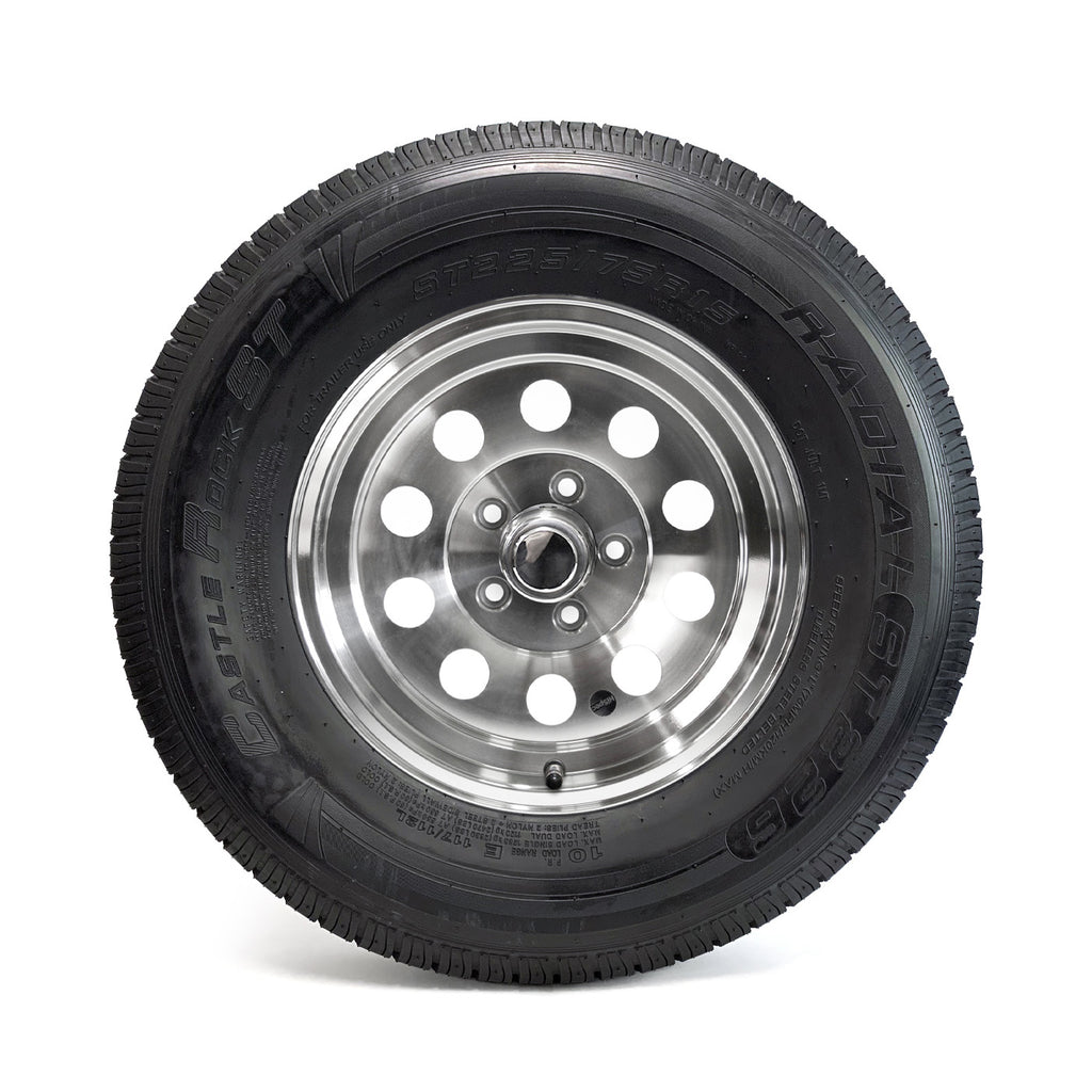 Pneu radial 225/75R15 10 plis LRE 2830 lbs Castle Rock et jante 15" 5 trous modulaire aluminium - RecreaShop