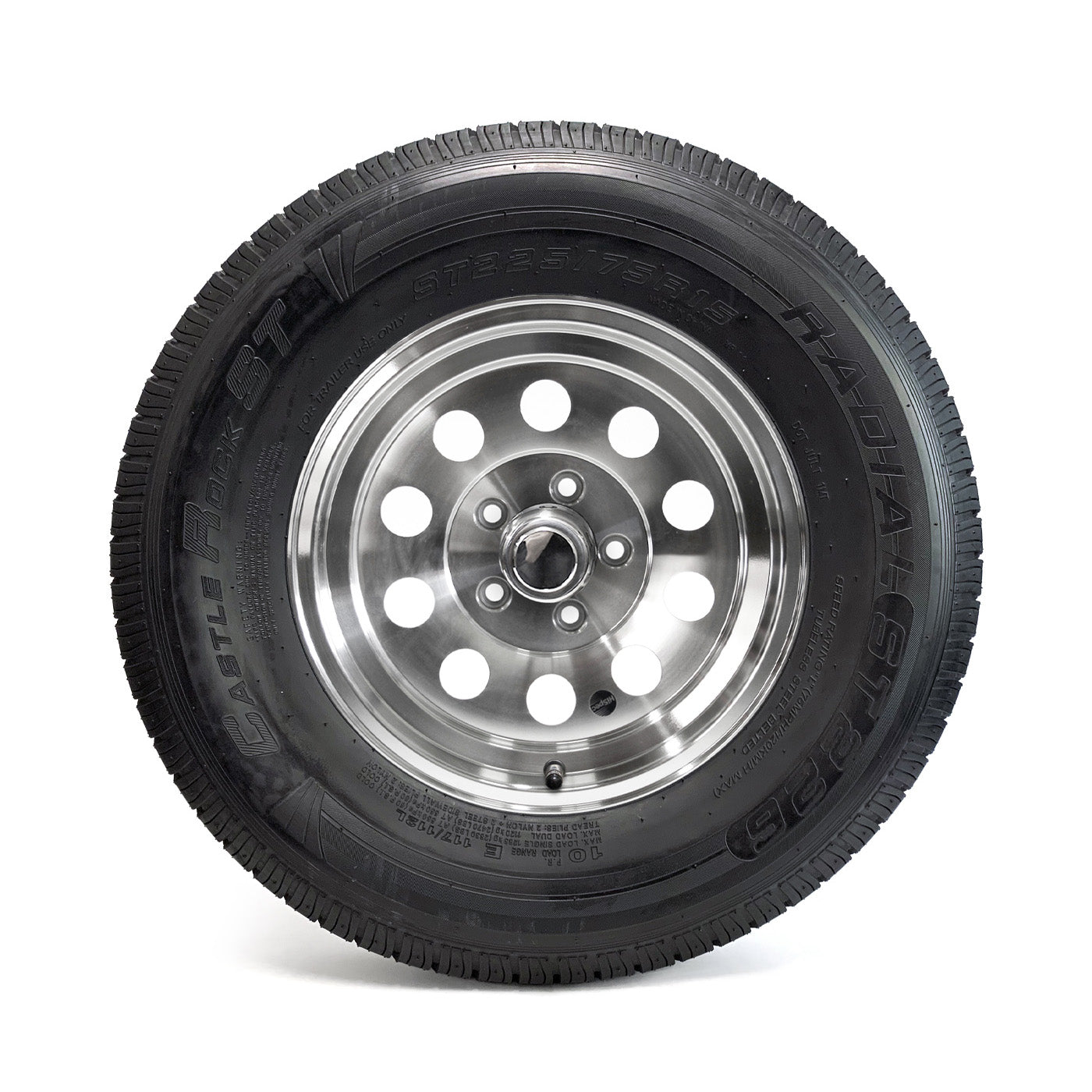 Pneu radial 225/75R15 10 plis LRE 2830 lbs Castle Rock et jante 15" 5 trous modulaire aluminium - RecreaShop