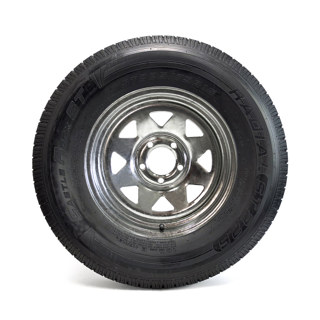 Pneu radial 225/75R15 10 plis LRE 2830 lbs Castle Rock et jante 15" 5 trous galvanisée - RecreaShop
