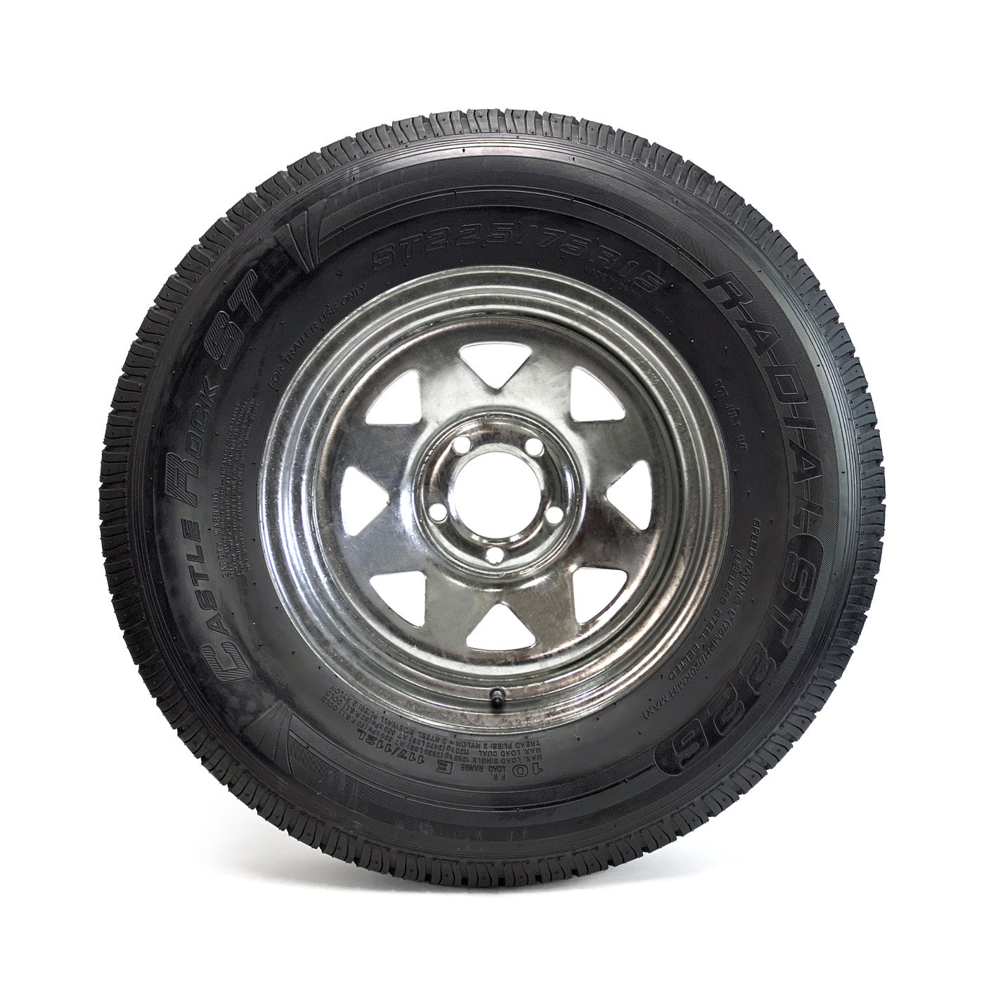 Pneu radial 225/75R15 10 plis LRE 2830 lbs Castle Rock et jante 15" 5 trous galvanisée - RecreaShop