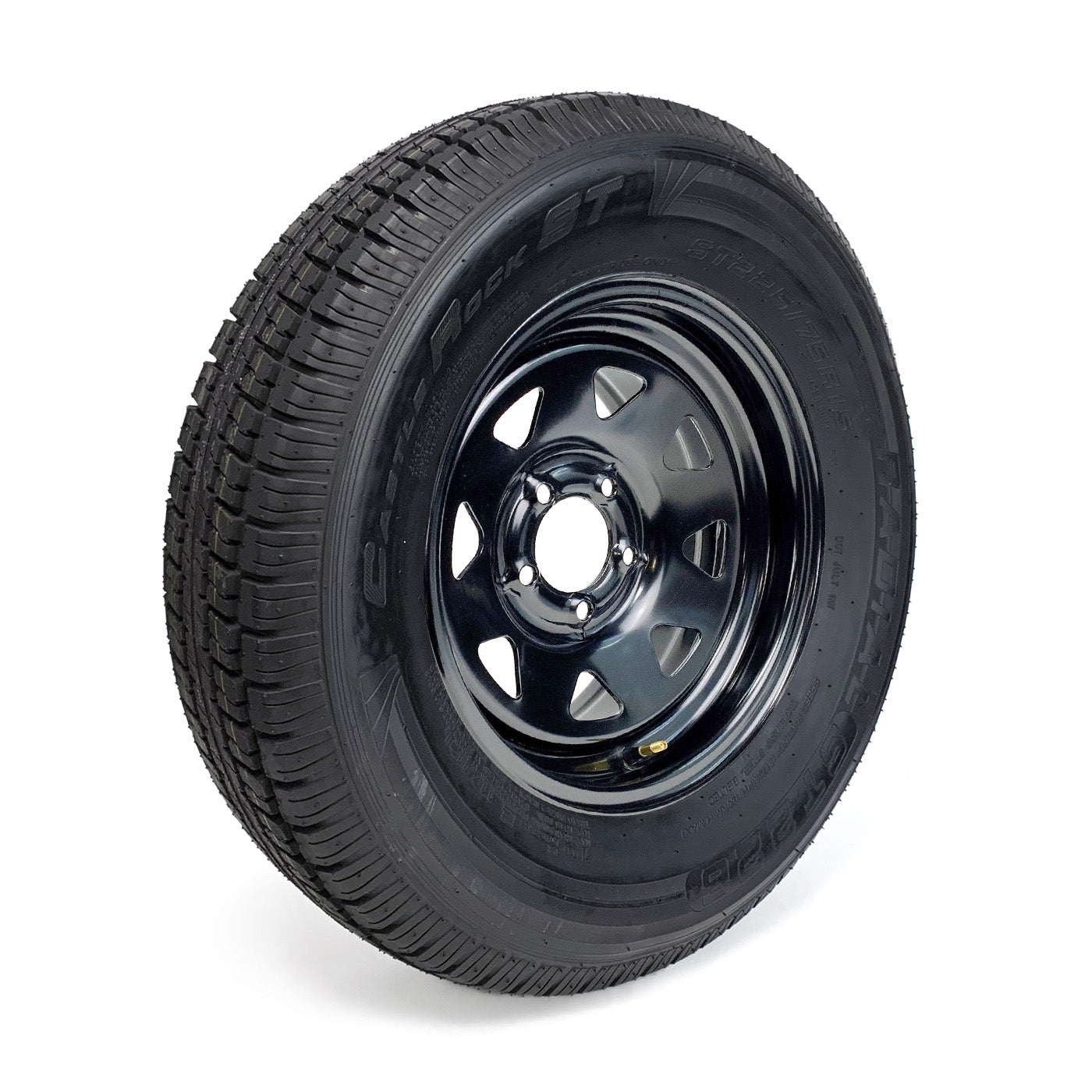 Pneu radial 225/75R15 10 plis LRE 2830 lbs Castle Rock et jante 15" 5 trous noire rally - RecreaShop