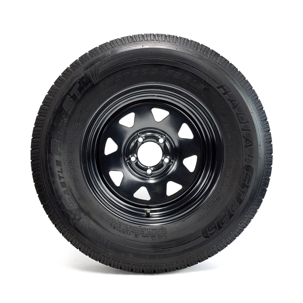 Pneu radial 225/75R15 10 plis LRE 2830 lbs Castle Rock et jante 15" 5 trous noire rally - RecreaShop