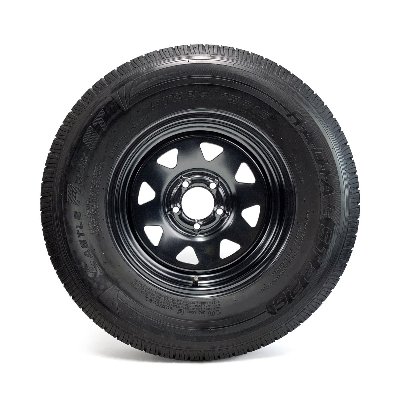 Pneu radial 225/75R15 10 plis LRE 2830 lbs Castle Rock et jante 15" 5 trous noire rally - RecreaShop