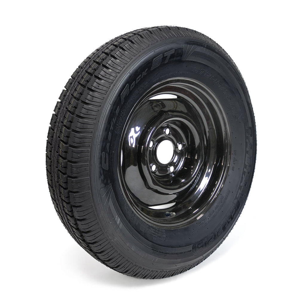 Pneu radial 225/75R15 10 plis LRE 2830 lbs Castle Rock et jante 15" 5 trous noire - RecreaShop