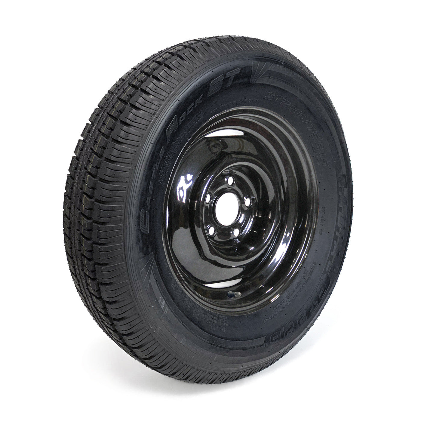 Pneu radial 225/75R15 10 plis LRE 2830 lbs Castle Rock et jante 15" 5 trous noire - RecreaShop