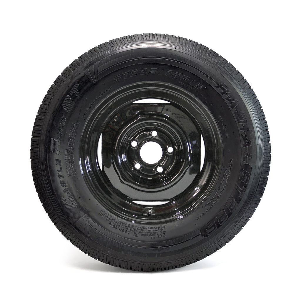 Pneu radial 225/75R15 10 plis LRE 2830 lbs Castle Rock et jante 15" 5 trous noire - RecreaShop