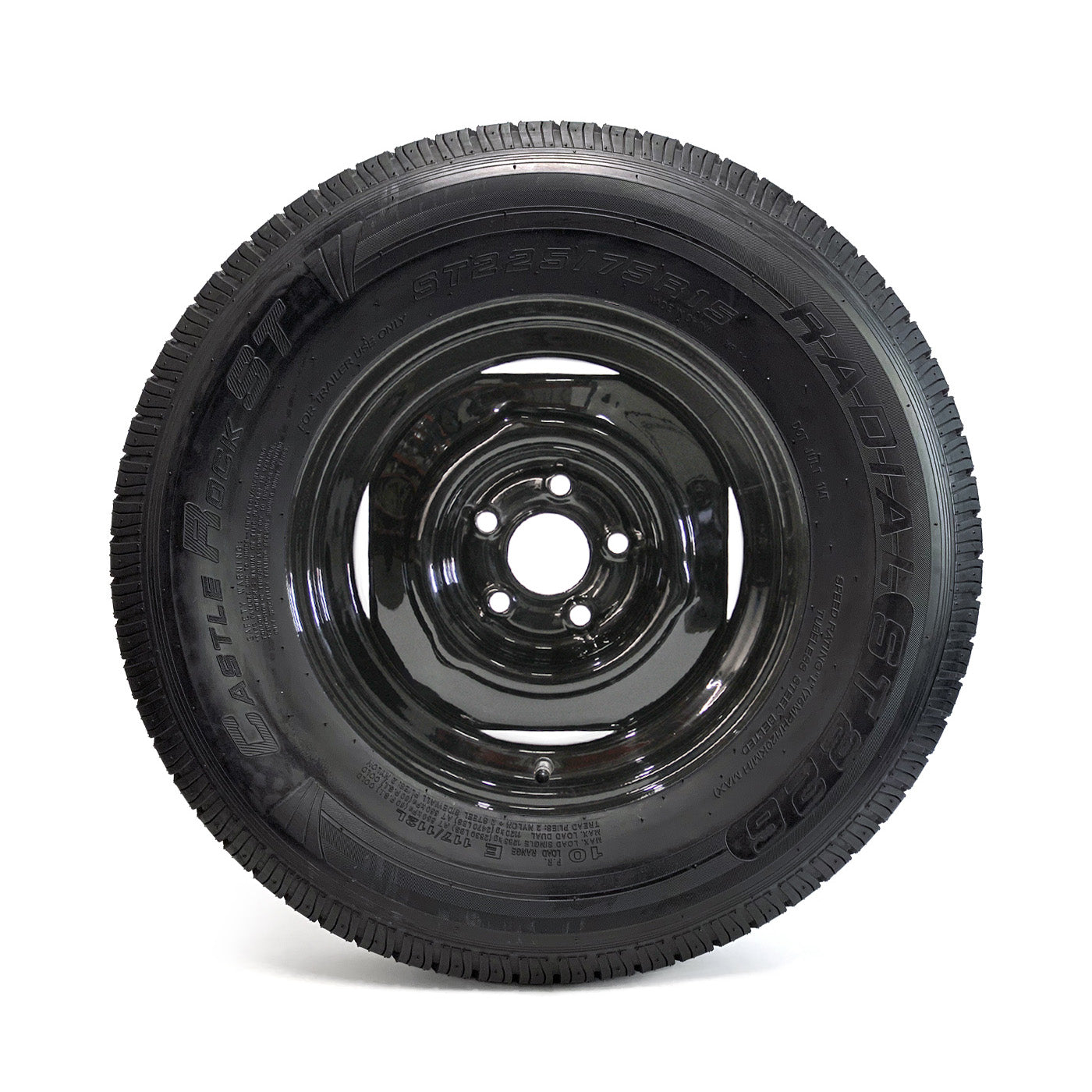 Pneu radial 225/75R15 10 plis LRE 2830 lbs Castle Rock et jante 15" 5 trous noire - RecreaShop
