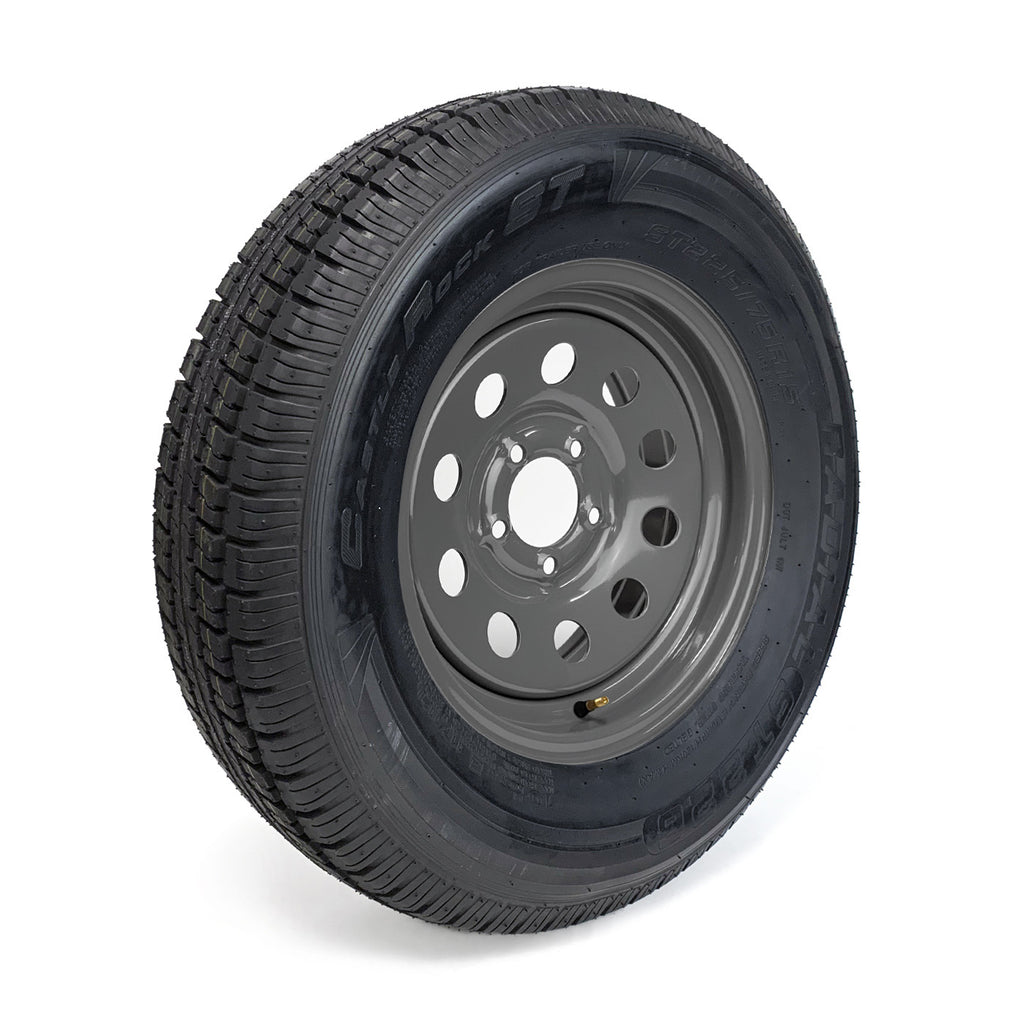 Pneu radial 225/75R15 10 plis LRE 2830 lbs Castle Rock et jante 15" 5 trous grise - RecreaShop