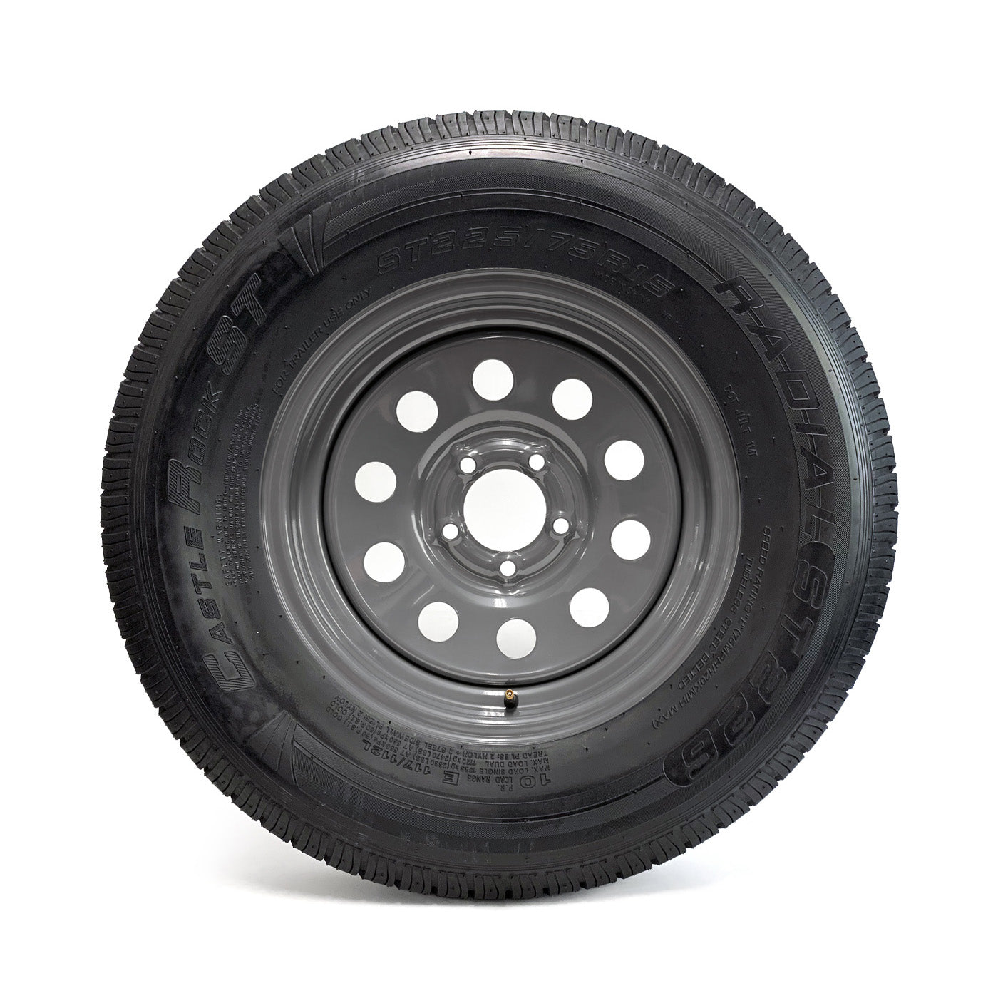 Pneu radial 225/75R15 10 plis LRE 2830 lbs Castle Rock et jante 15" 5 trous grise - RecreaShop