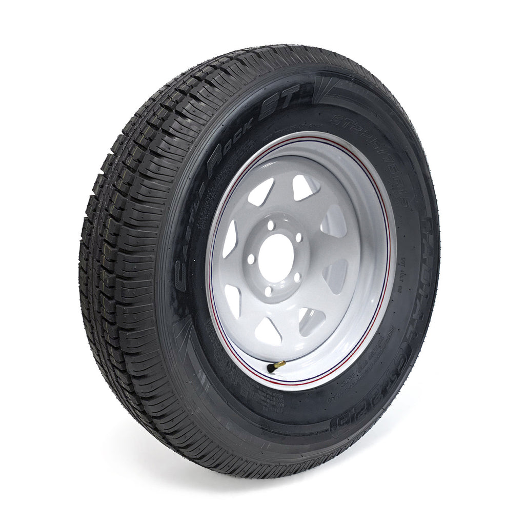 Pneu radial 225/75R15 10 plis LRE 2830 lbs Castle Rock et jante 15" 5 trous rally - RecreaShop