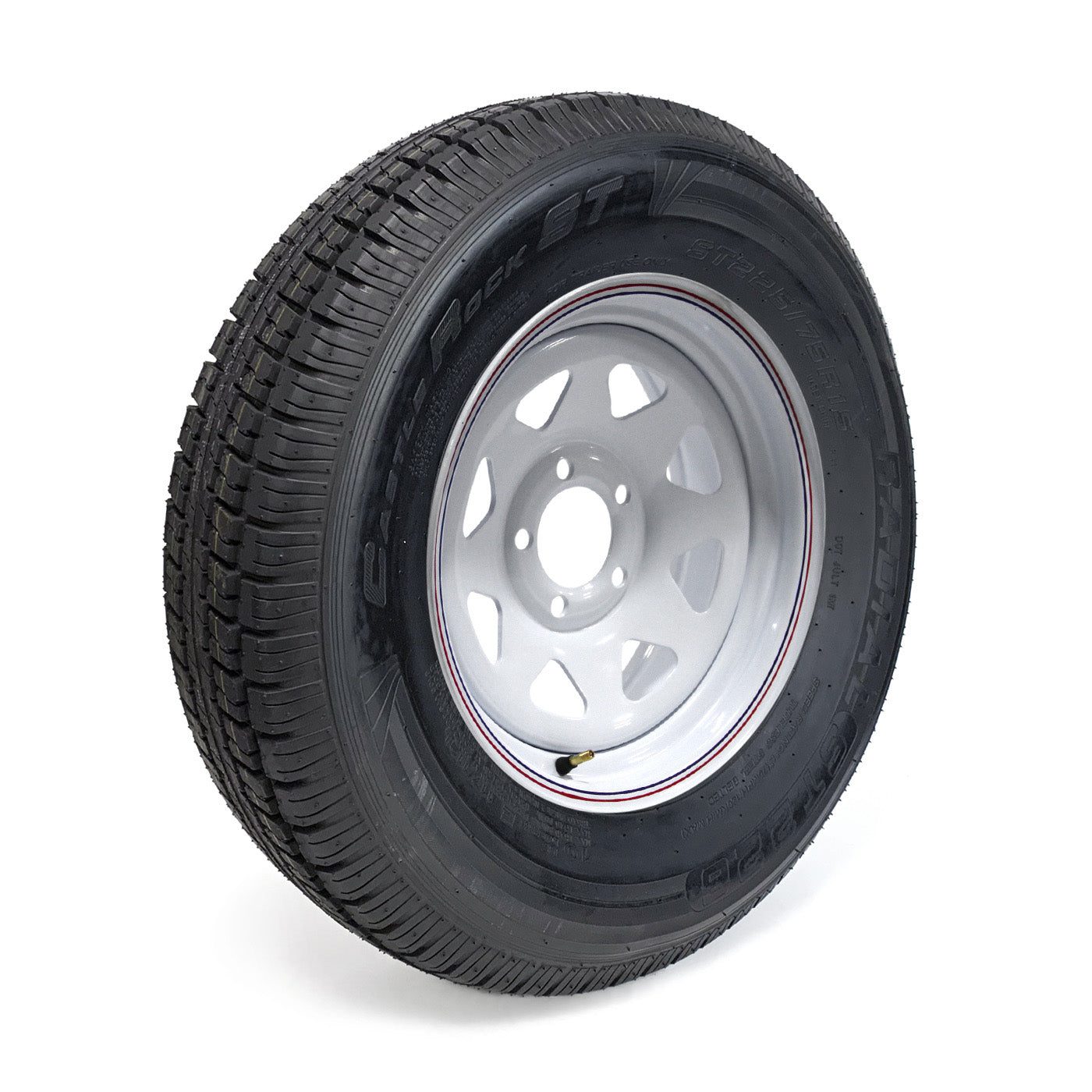 Pneu radial 225/75R15 10 plis LRE 2830 lbs Castle Rock et jante 15" 5 trous rally - RecreaShop