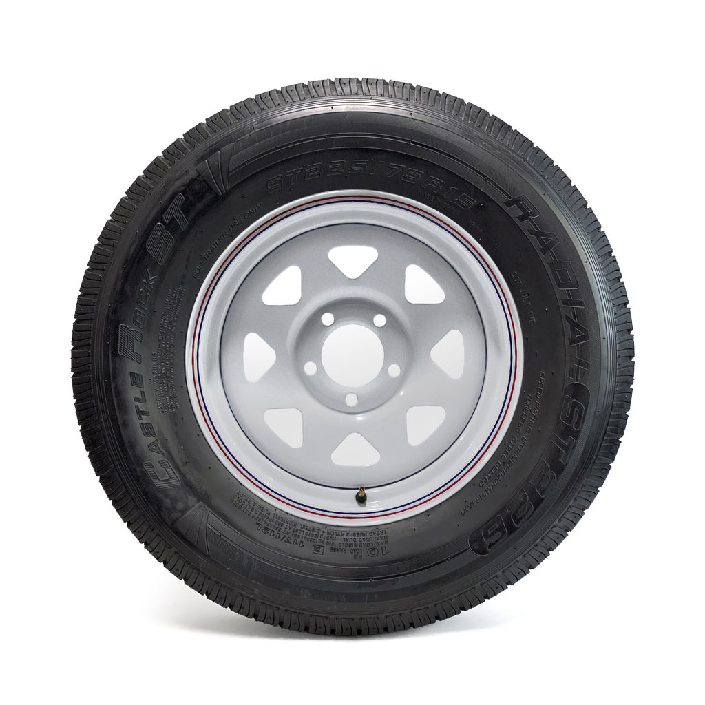 Pneu radial 225/75R15 10 plis LRE 2830 lbs Castle Rock et jante 15" 5 trous rally - RecreaShop