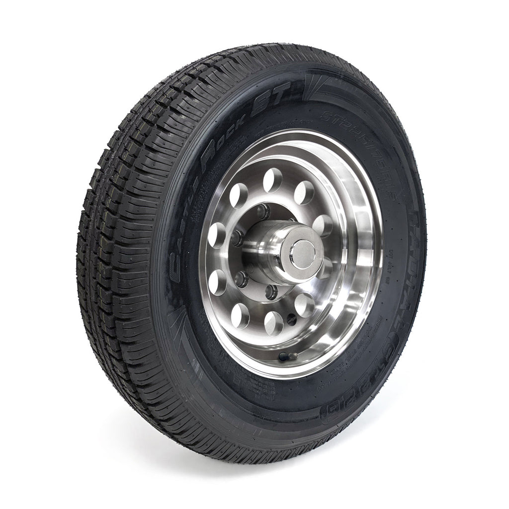 Pneu radial 225/75R15 10 plis LRE 2830 lbs Castle Rock et jante 15" 6 trous modulaire aluminium - RecreaShop