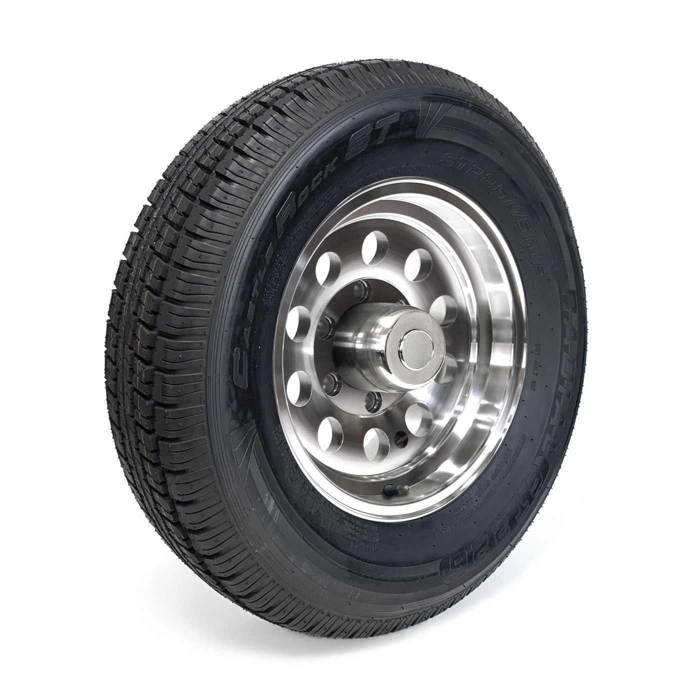 Pneu radial 225/75R15 10 plis LRE 2830 lbs Castle Rock et jante 15" 6 trous modulaire aluminium - RecreaShop