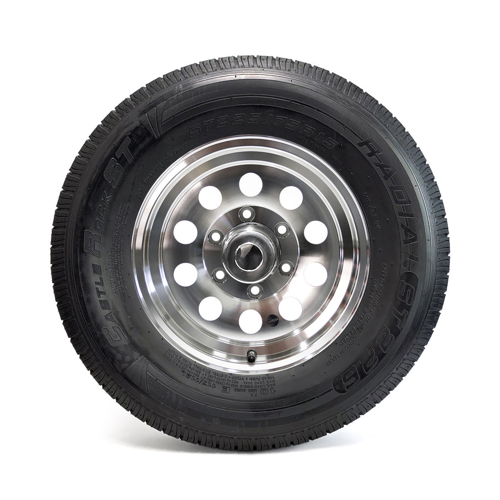Pneu radial 225/75R15 10 plis LRE 2830 lbs Castle Rock et jante 15" 6 trous modulaire aluminium - RecreaShop