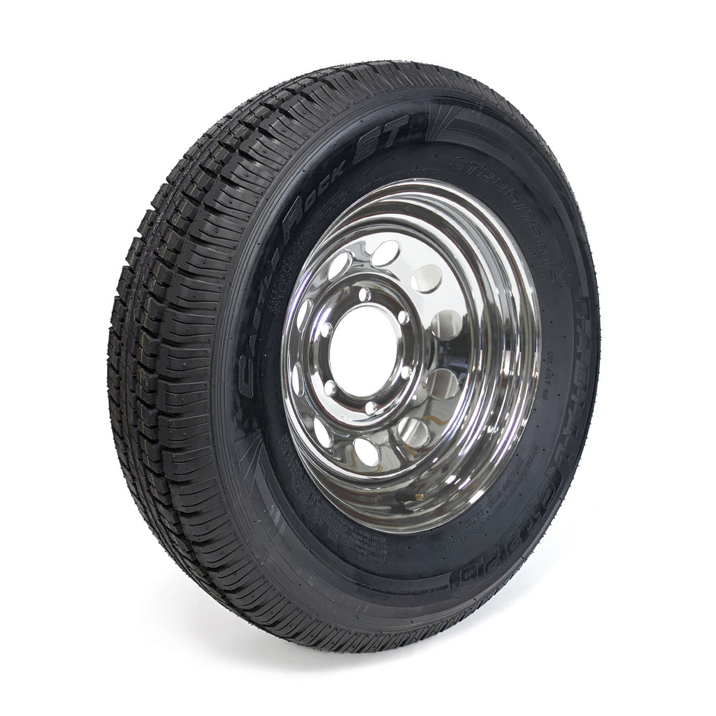 Pneu radial 225/75R15 10 plis LRE 2830 lbs Castle Rock et jante 15" 6 trous chrome - RecreaShop