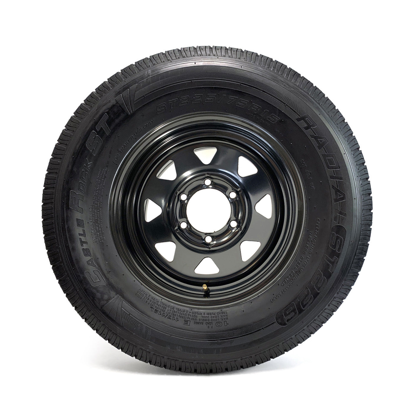 Pneu radial 225/75R15 10 plis LRE 2830 lbs Castle Rock et jante 15" 6 trous rally noire - RecreaShop