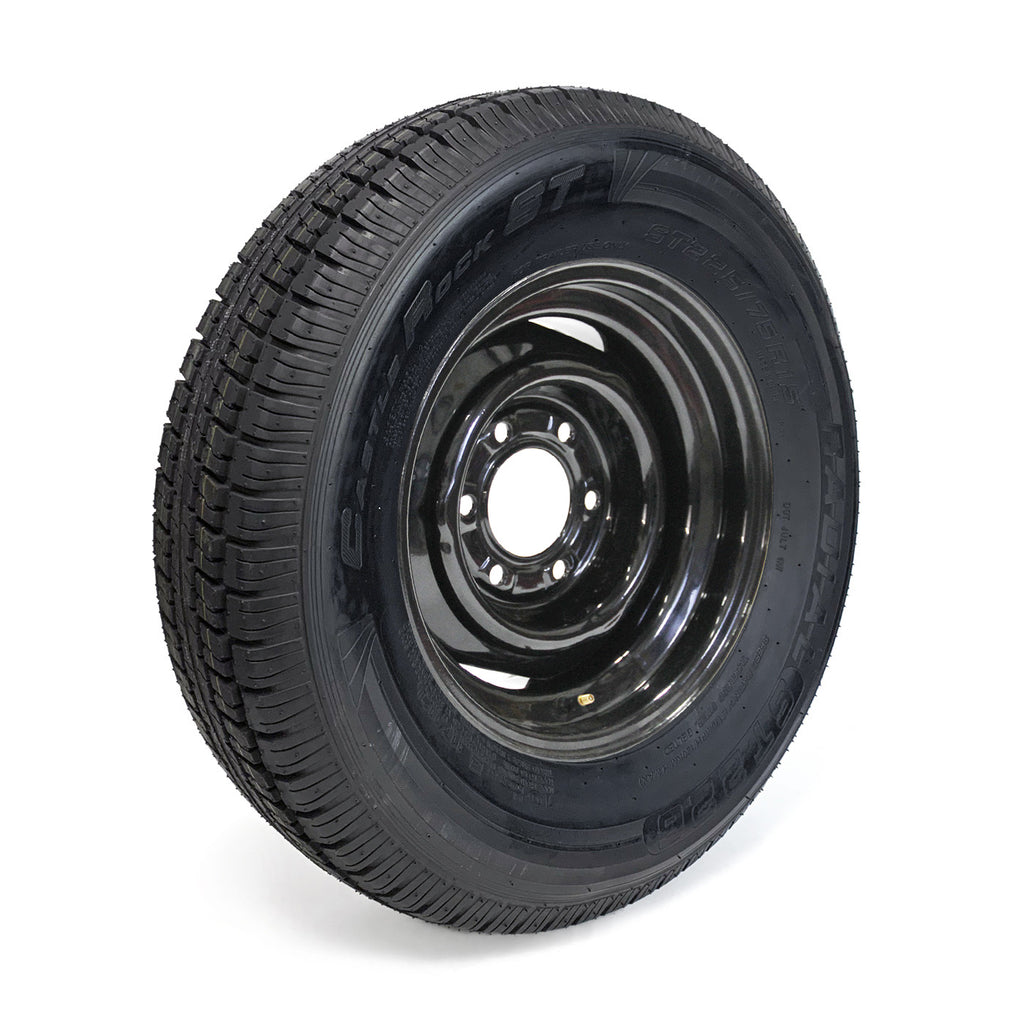 Pneu radial 225/75R15 10 plis LRE 2830 lbs Castle Rock et jante 15" 6 trous noire - RecreaShop