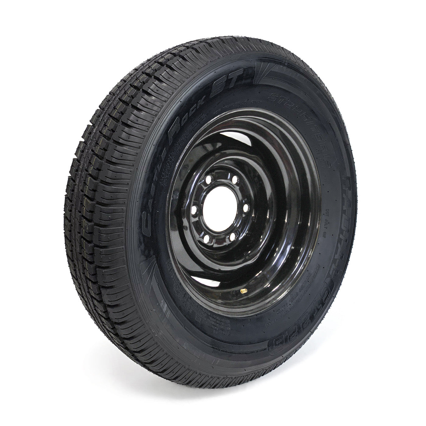 Pneu radial 225/75R15 10 plis LRE 2830 lbs Castle Rock et jante 15" 6 trous noire - RecreaShop