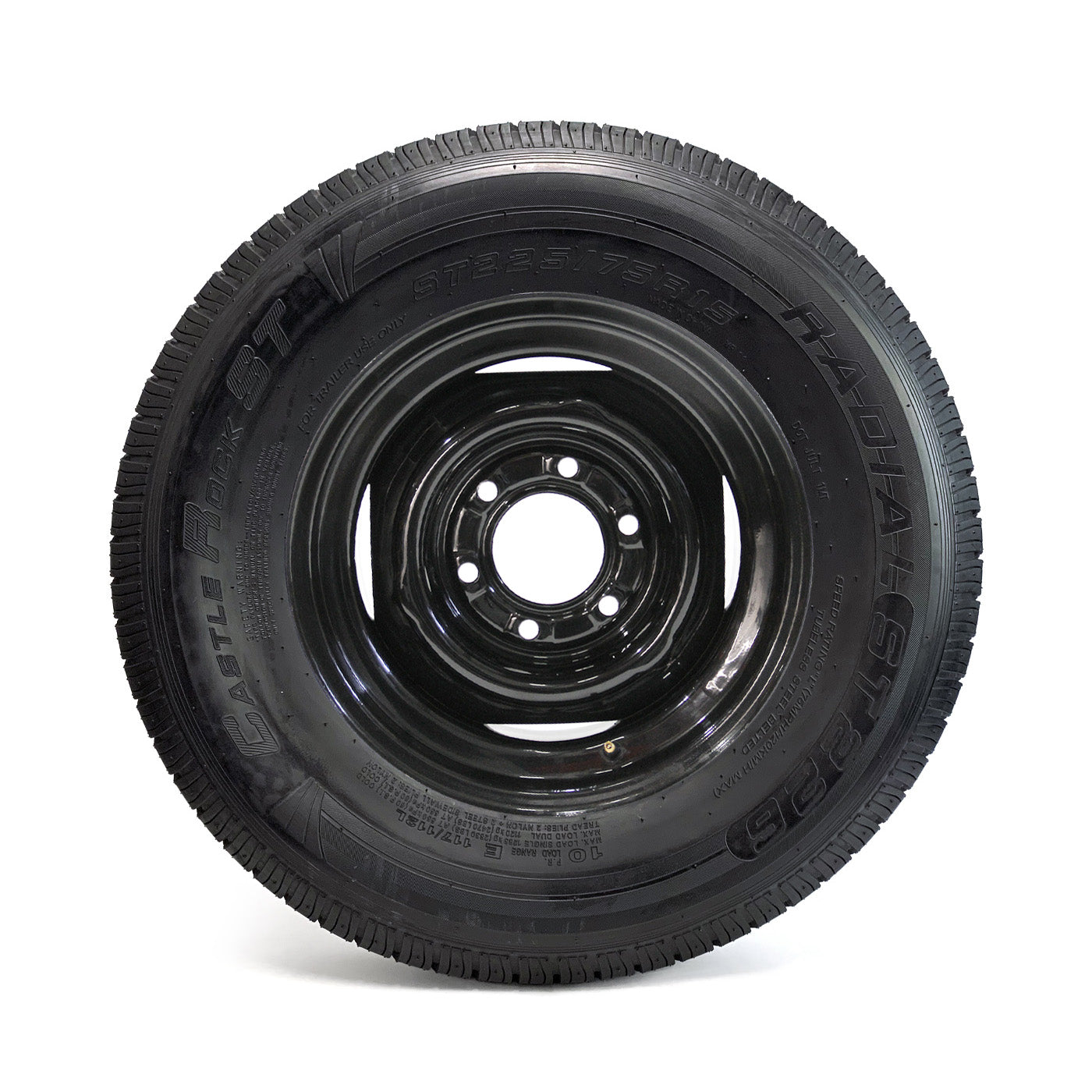 Pneu radial 225/75R15 10 plis LRE 2830 lbs Castle Rock et jante 15" 6 trous noire - RecreaShop