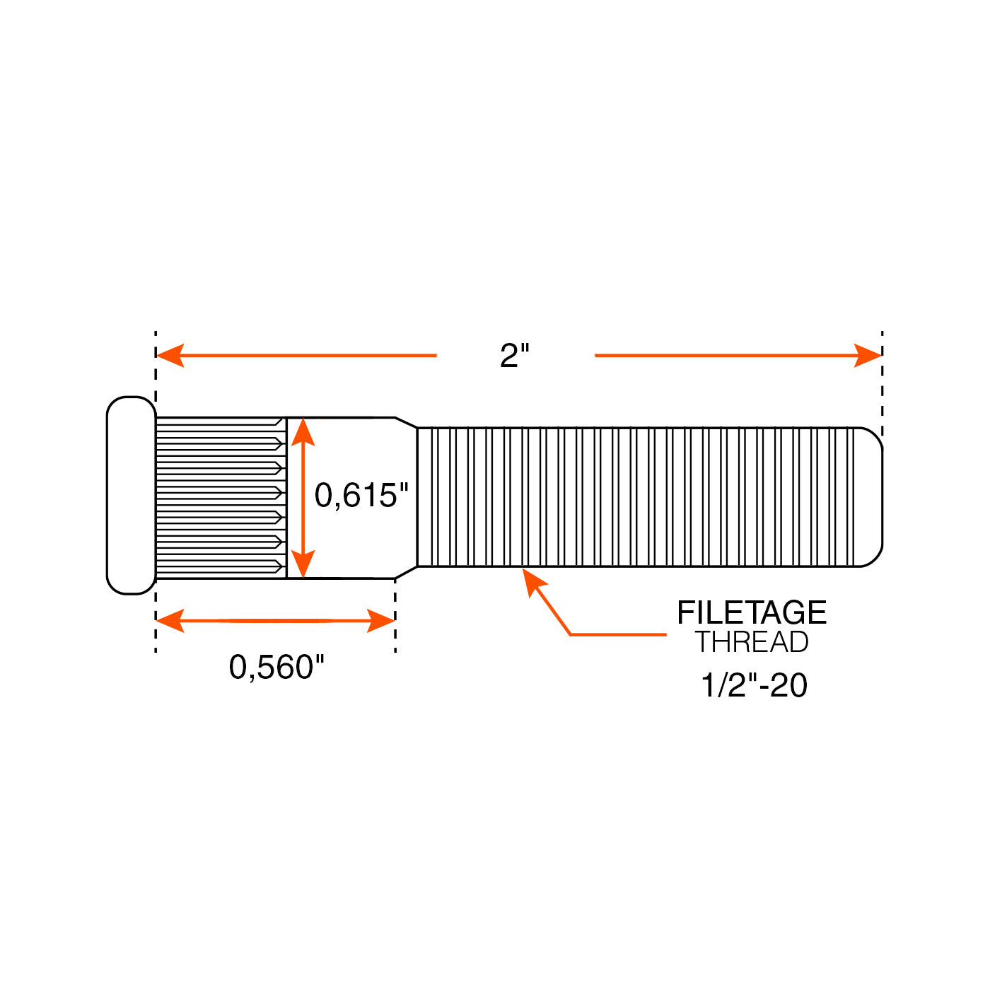 Goujon à presser 1/2"-20 x 2" 3,5K-5,5K épau. 0,615" DEXTER - RecreaShop