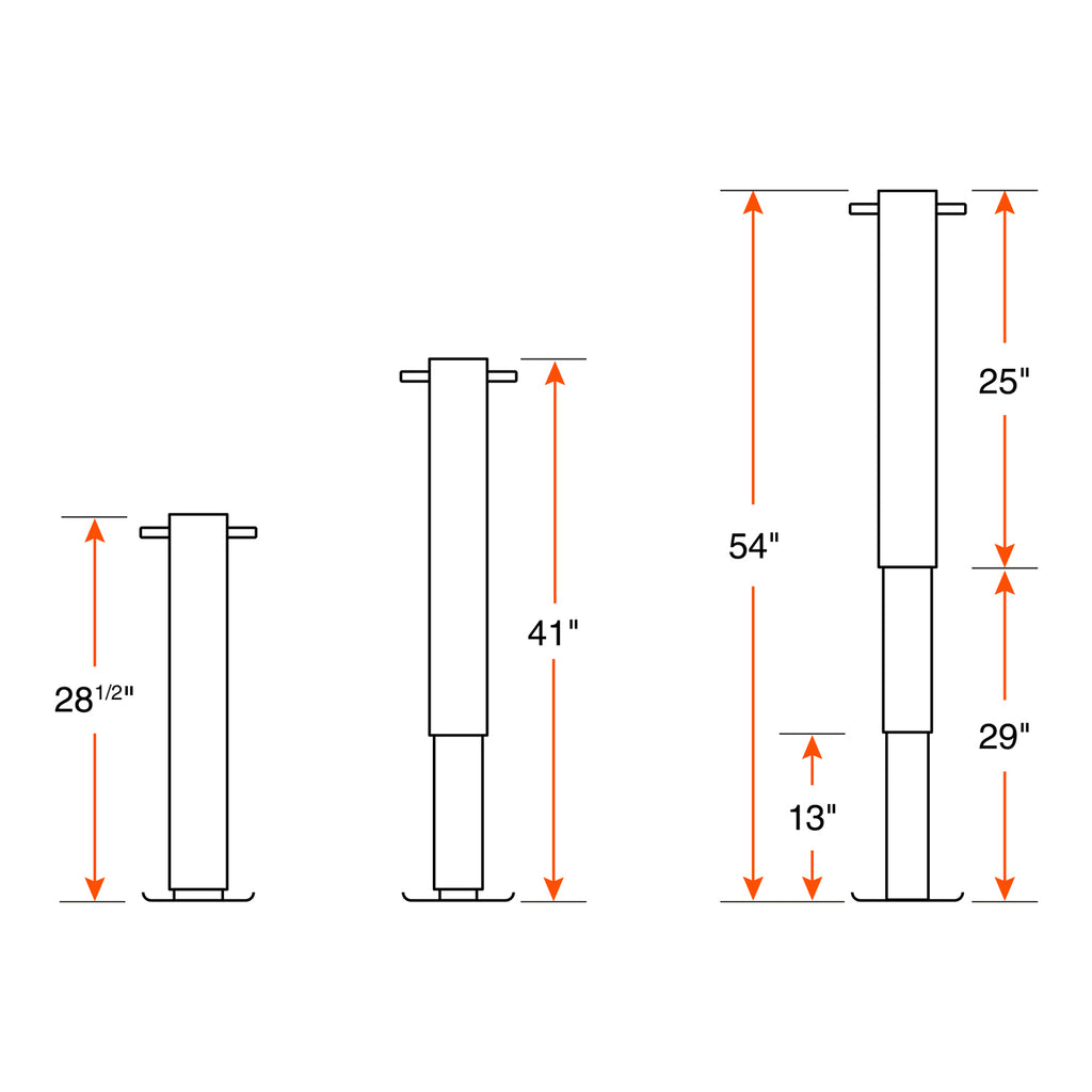 Vérin ajustable 12K 12 1/2" 2 vitesses et tube carré 4" RAM - RecreaShop