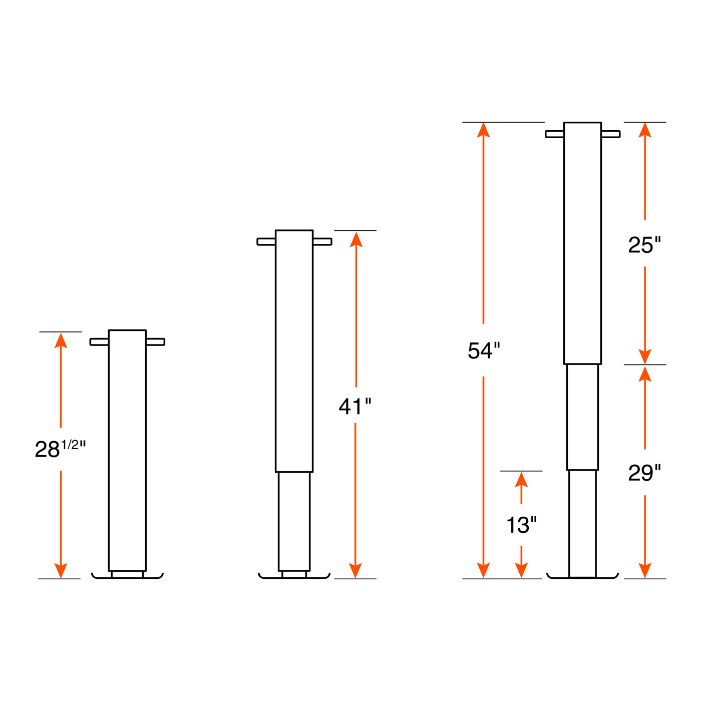 Vérin ajustable 12K 12 1/2" 2 vitesses et tube carré 4" RAM - RecreaShop
