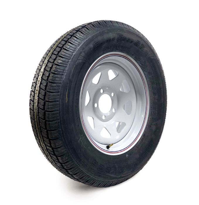 Pneu radial 205/75R15 6 plis LRC 1820 lbs Castle Rock et jante 15" 5 trous rally - Récréashop