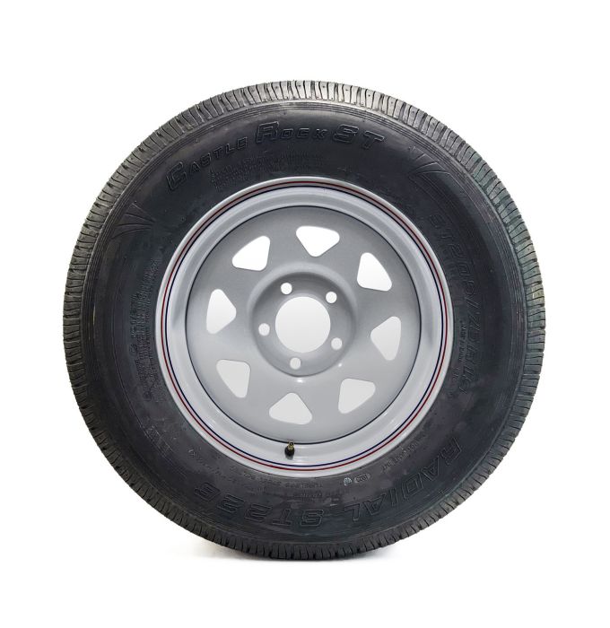 Pneu radial 205/75R15 6 plis LRC 1820 lbs Castle Rock et jante 15" 5 trous rally - Récréashop