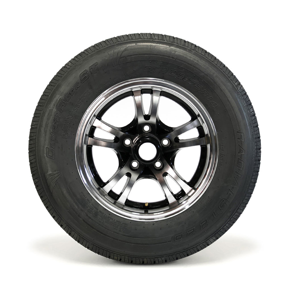 Pneu radial 205/75R14 6 plis LRC 1760 lbs Castle Rock et jante 14" 5 trous aluminium Jaguar - RecreaShop