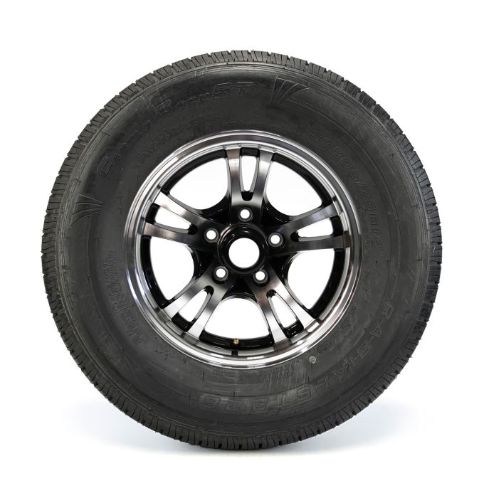 Pneu radial 205/75R14 8 plis LRD 2040 lbs Castle Rock et jante 14" 5 trous aluminium Jaguar - Récréashop
