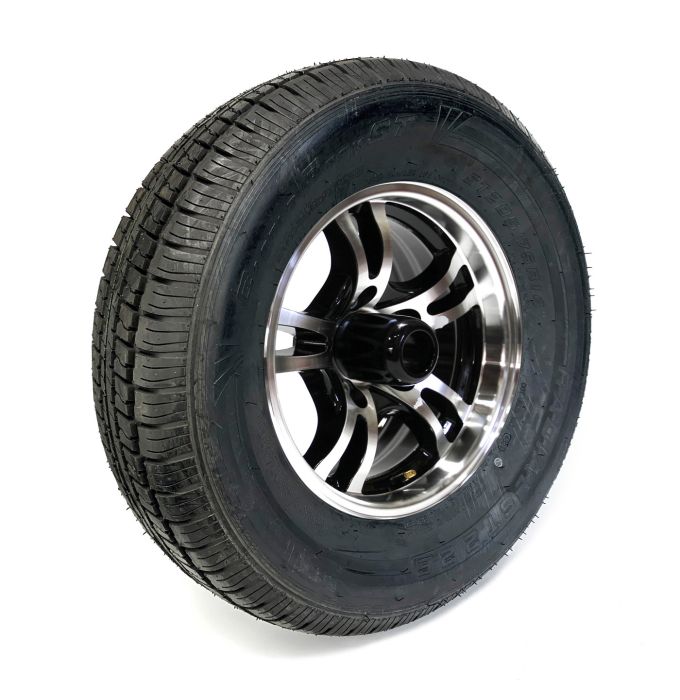 Pneu radial 205/75R14 8 plis LRD 2040 lbs Castle Rock et jante 14" 5 trous aluminium Jaguar - Récréashop