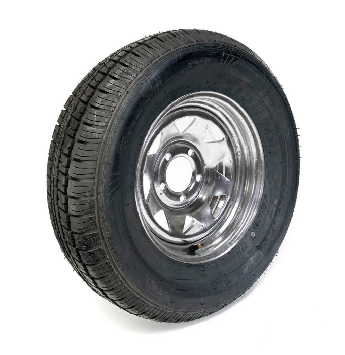 Pneu radial 205/75R14 8 plis LRD 2040 lbs Castle Rock et jante 14" 5 trous galvanisée - Récréashop