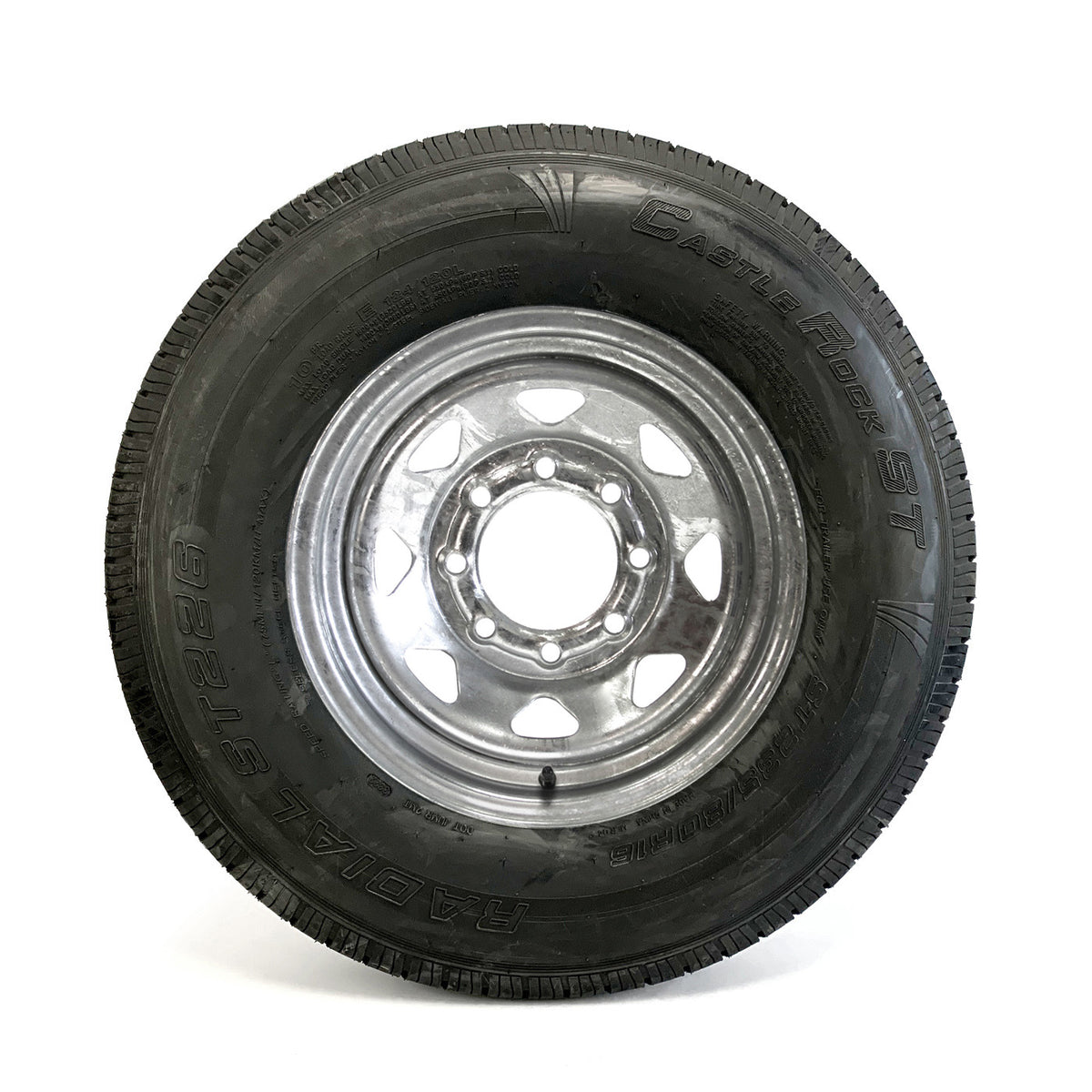 Pneu radial 235/80R16 10 plis LRE 3520 lbs Castle Rock et jante 16" 8 trous galvanisée - RecreaShop
