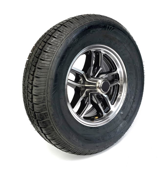 Pneu radial 205/75R14 8 plis LRD 2040 lbs Castle Rock et jante 14" 5 trous aluminium noir Osprey - Récréashop