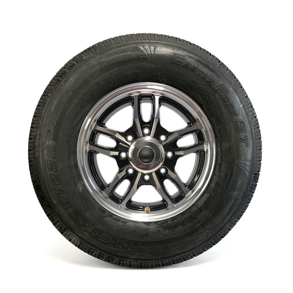 Pneu radial 235/80R16 10 plis LRE 3520 lbs Castle Rock et jante 16" 8 trous aluminium noir Osprey - RecreaShop